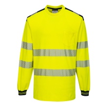 Portwest T185 - PW3 Hi-Vis Cotton Comfort T-Shirt Long Sleeve Yellow/Black